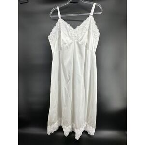 Velrose White Lace Trim Full Slip Adjustable Straps Nylon Size 46